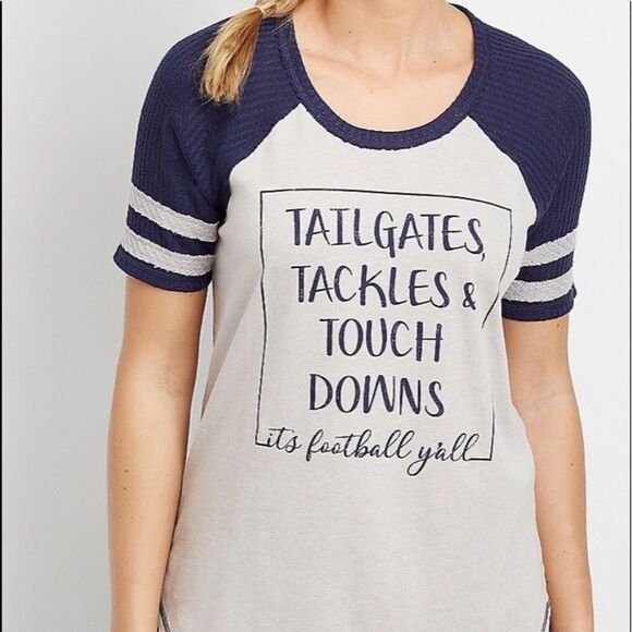 Maurices heather gray, navy waffle short sleeve football theme graphic tee shirt - Picture 1 of 7